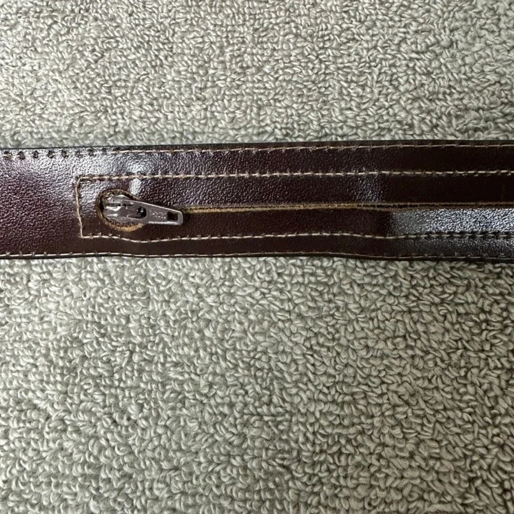 Andhurst Mens Brown Leather Money Belt Hidden Zipper Pocket Made in USA Size 34